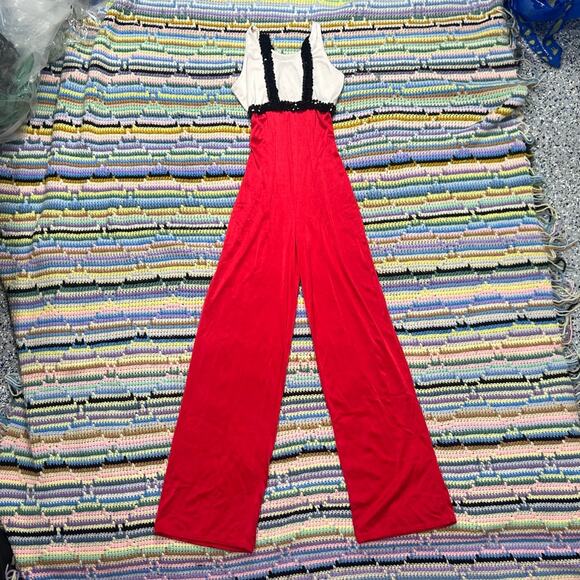 70s/80s Red & black sequin overall jumpsuit - Picture 1 of 13